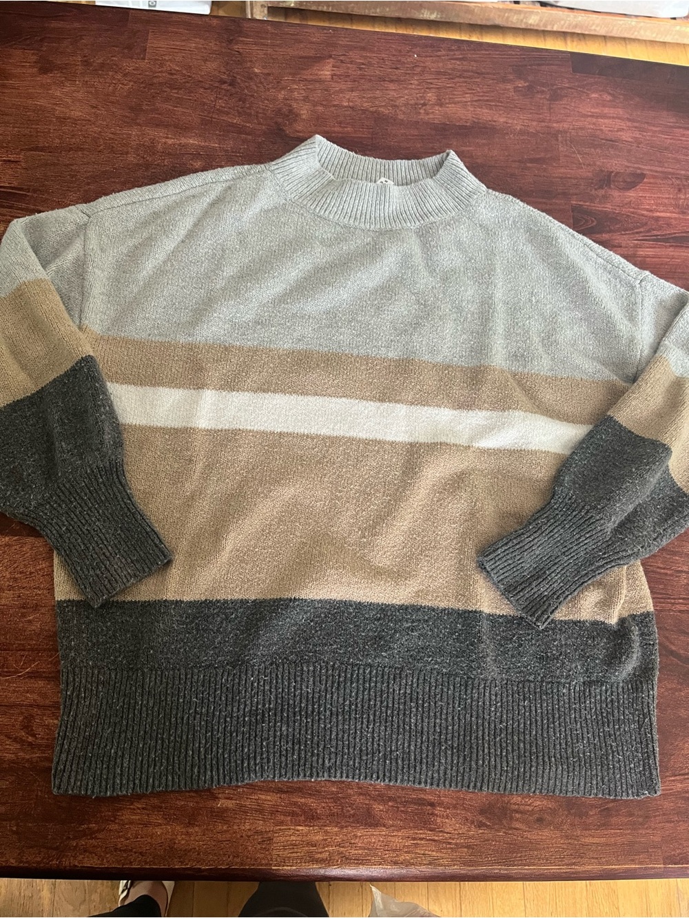 Striped Crewneck Sweater in Gray, Tan & Cream